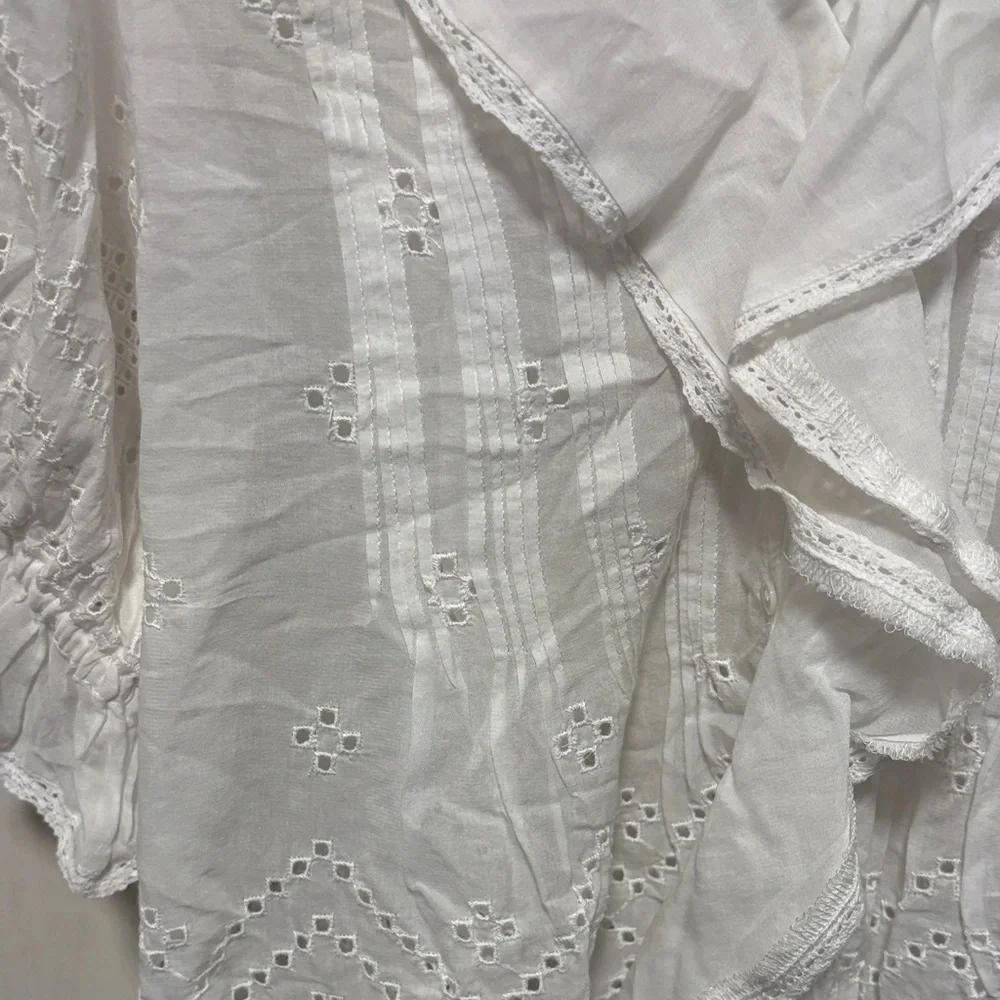 Madewell White Eyelet Ruffle Puffy Sleeve Blouse Top Brand New - Picture 10 of 15